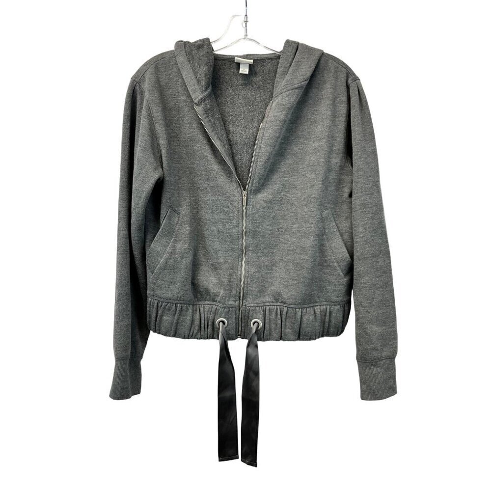 A New Day Women’s Zip Up Cropped Hoodie Long Sleeve Gray Ribbon Waist M